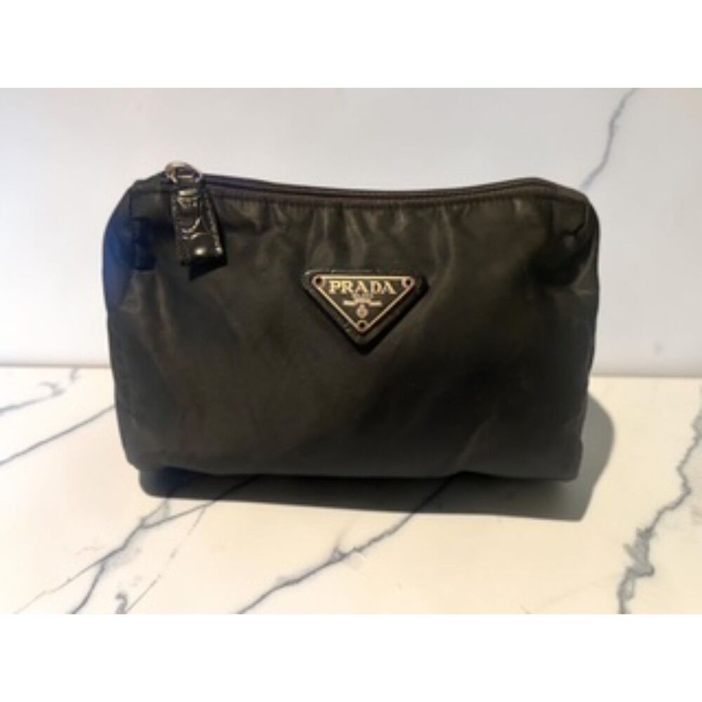 Authentic Prada Vela Nylon Cosmetic Pouch Makeup Bag Black